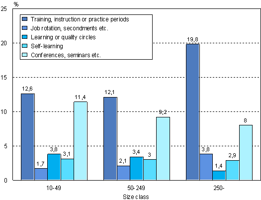 Figure 13. Participation rate in other forms of training by size class of enterprise in 2005 