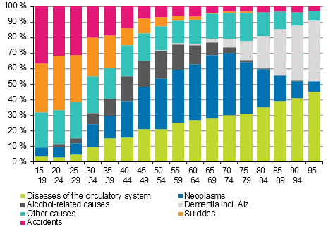 Figure 2. Proportions of causes of death by age groups in 2019