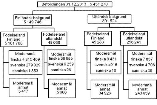 Figurbilaga 1. Befolkningen efter härkomst, födelseland och språk 31.12.2013
